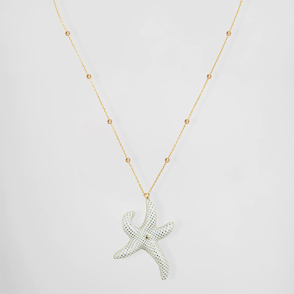 14k with White Rhodium Diamond-cut Starfish Pendant - Quality Gold